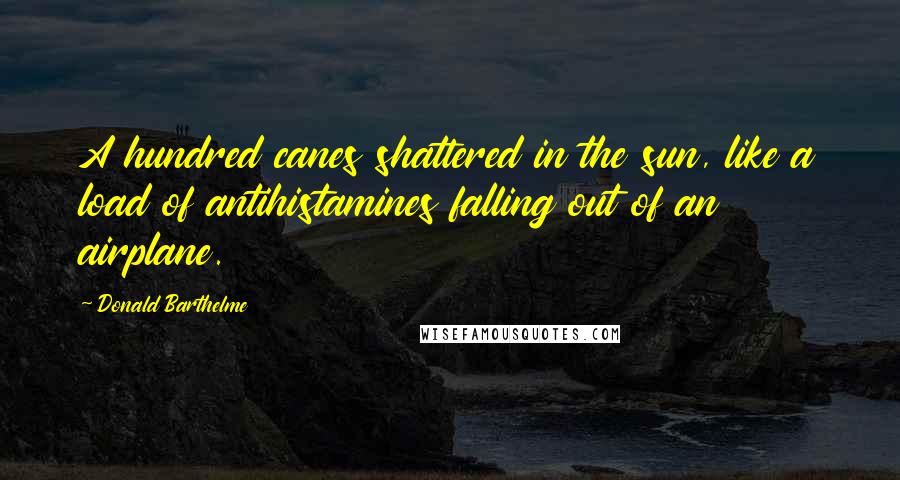 Donald Barthelme Quotes: A hundred canes shattered in the sun, like a load of antihistamines falling out of an airplane.