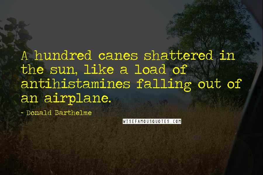 Donald Barthelme Quotes: A hundred canes shattered in the sun, like a load of antihistamines falling out of an airplane.