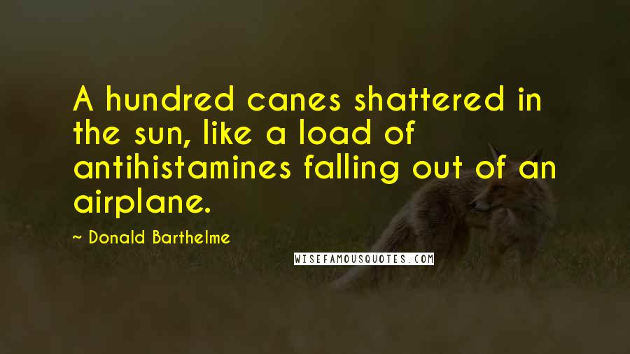 Donald Barthelme Quotes: A hundred canes shattered in the sun, like a load of antihistamines falling out of an airplane.