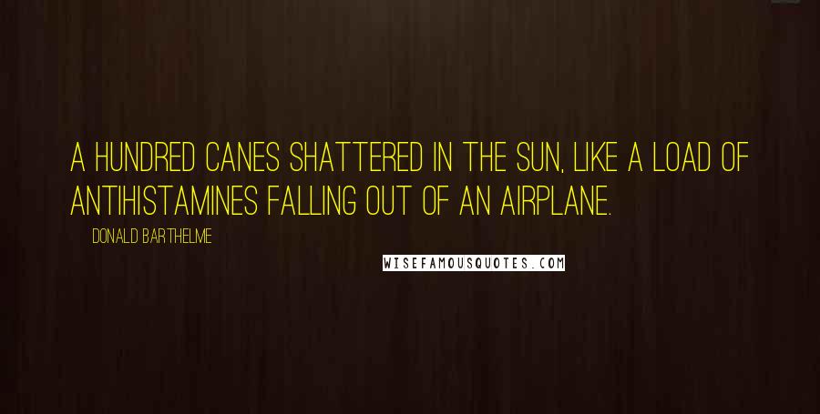 Donald Barthelme Quotes: A hundred canes shattered in the sun, like a load of antihistamines falling out of an airplane.