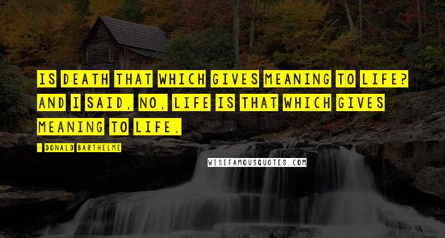 Donald Barthelme Quotes: Is death that which gives meaning to life? And I said, no, life is that which gives meaning to life.