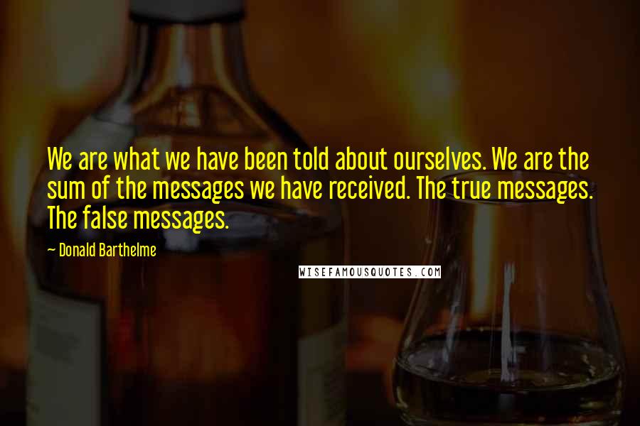 Donald Barthelme Quotes: We are what we have been told about ourselves. We are the sum of the messages we have received. The true messages. The false messages.