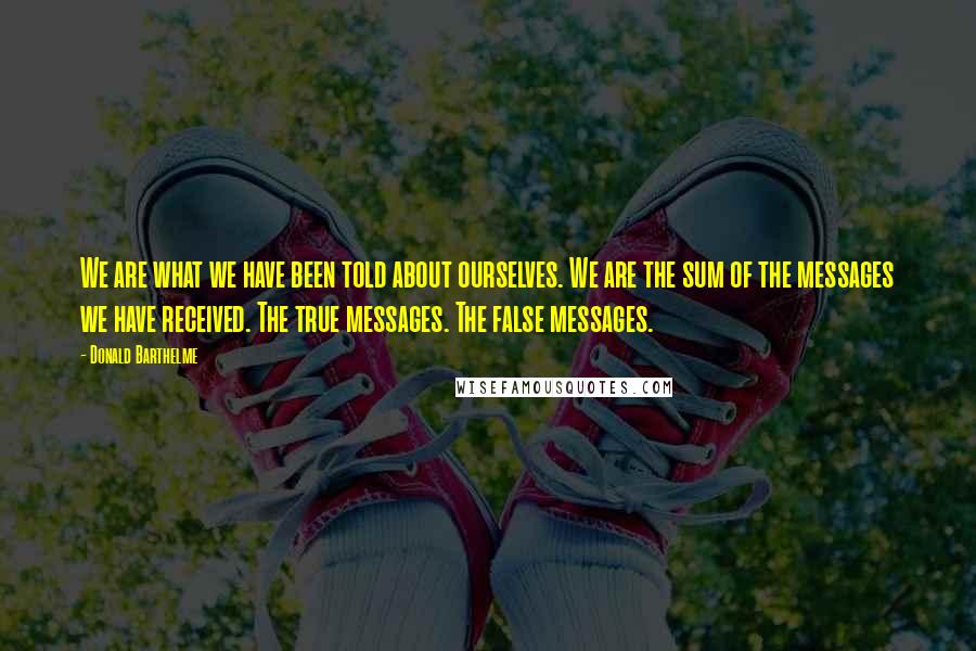 Donald Barthelme Quotes: We are what we have been told about ourselves. We are the sum of the messages we have received. The true messages. The false messages.