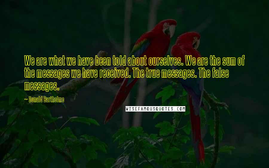 Donald Barthelme Quotes: We are what we have been told about ourselves. We are the sum of the messages we have received. The true messages. The false messages.