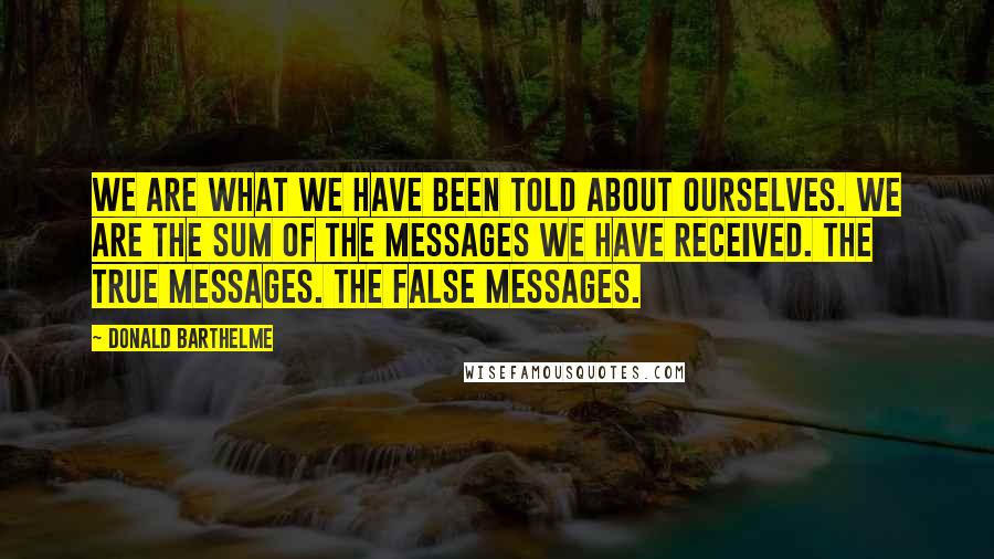 Donald Barthelme Quotes: We are what we have been told about ourselves. We are the sum of the messages we have received. The true messages. The false messages.