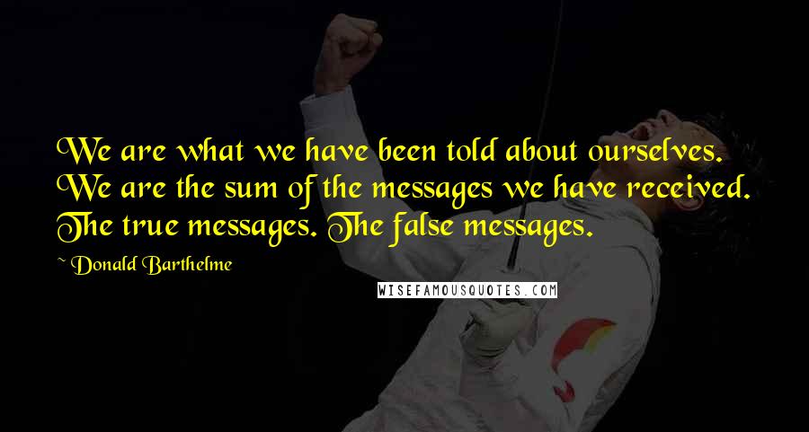 Donald Barthelme Quotes: We are what we have been told about ourselves. We are the sum of the messages we have received. The true messages. The false messages.