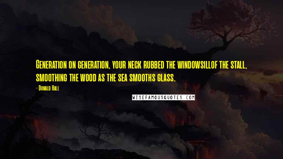 Donald Hall Quotes: Generation on generation, your neck rubbed the windowsillof the stall, smoothing the wood as the sea smooths glass.