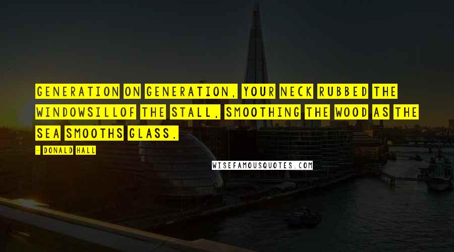 Donald Hall Quotes: Generation on generation, your neck rubbed the windowsillof the stall, smoothing the wood as the sea smooths glass.