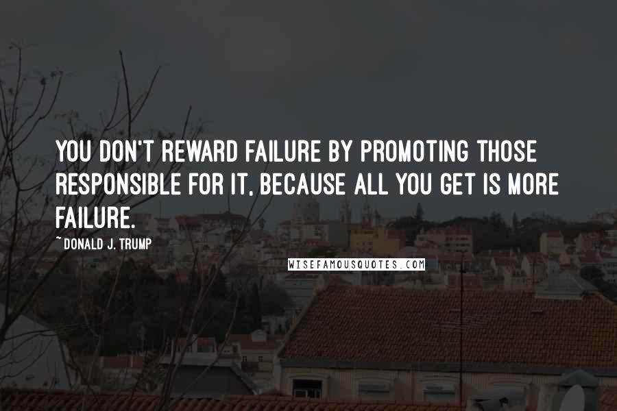 Donald J. Trump Quotes: You don't reward failure by promoting those responsible for it, because all you get is more failure.