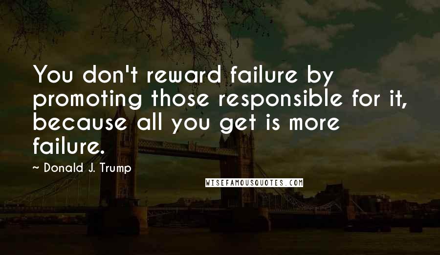 Donald J. Trump Quotes: You don't reward failure by promoting those responsible for it, because all you get is more failure.