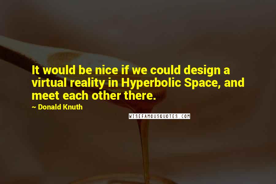 Donald Knuth Quotes: It would be nice if we could design a virtual reality in Hyperbolic Space, and meet each other there.