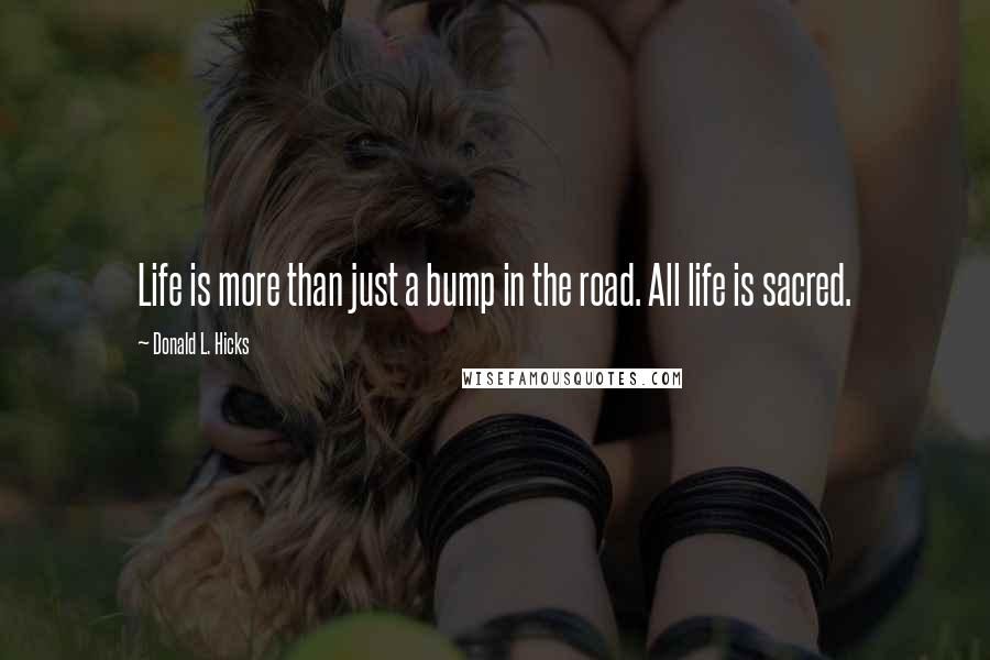 Donald L. Hicks Quotes: Life is more than just a bump in the road. All life is sacred.