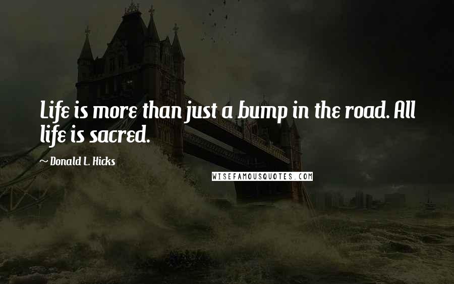 Donald L. Hicks Quotes: Life is more than just a bump in the road. All life is sacred.