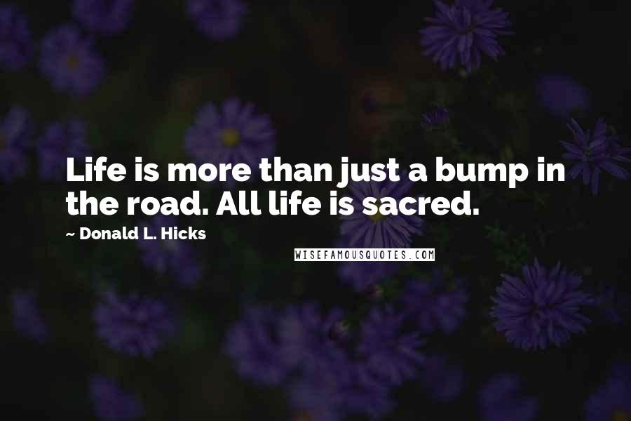 Donald L. Hicks Quotes: Life is more than just a bump in the road. All life is sacred.