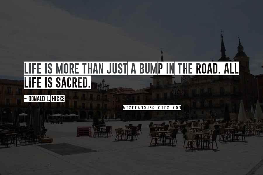 Donald L. Hicks Quotes: Life is more than just a bump in the road. All life is sacred.