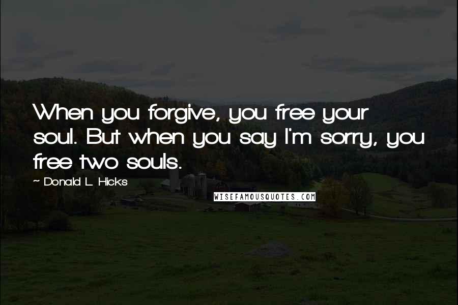 Donald L. Hicks Quotes: When you forgive, you free your soul. But when you say I'm sorry, you free two souls.