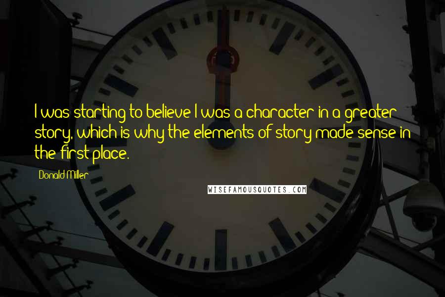 Donald Miller Quotes: I was starting to believe I was a character in a greater story, which is why the elements of story made sense in the first place.