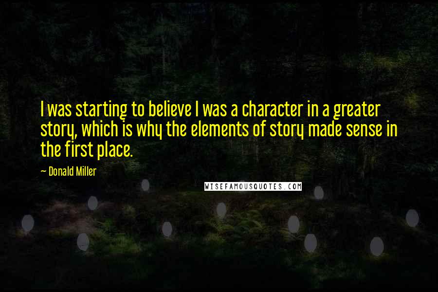 Donald Miller Quotes: I was starting to believe I was a character in a greater story, which is why the elements of story made sense in the first place.