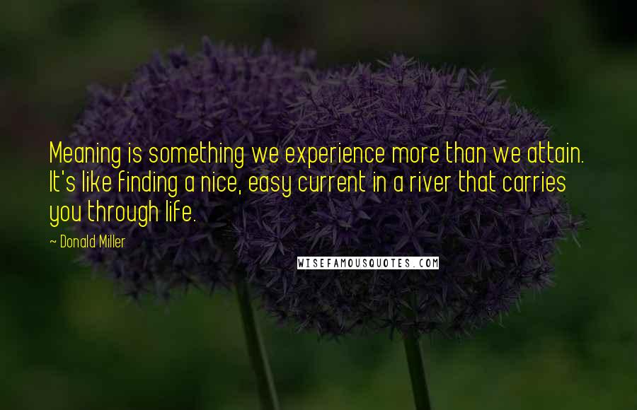 Donald Miller Quotes: Meaning is something we experience more than we attain. It's like finding a nice, easy current in a river that carries you through life.