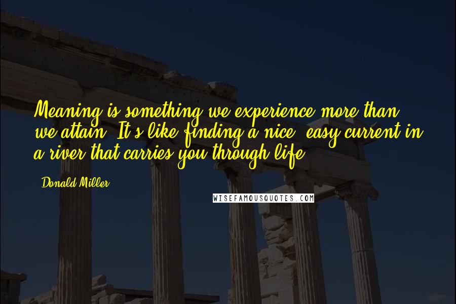 Donald Miller Quotes: Meaning is something we experience more than we attain. It's like finding a nice, easy current in a river that carries you through life.