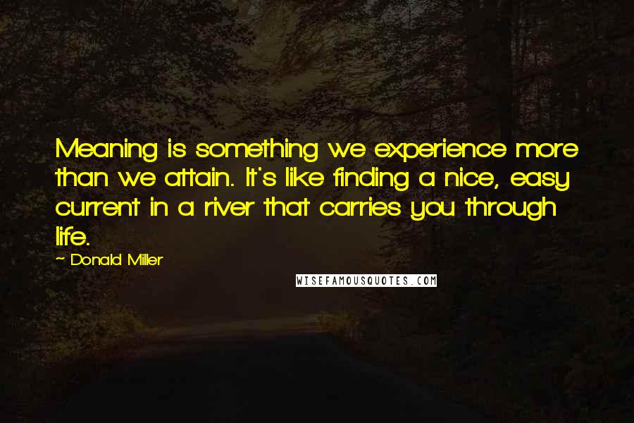 Donald Miller Quotes: Meaning is something we experience more than we attain. It's like finding a nice, easy current in a river that carries you through life.