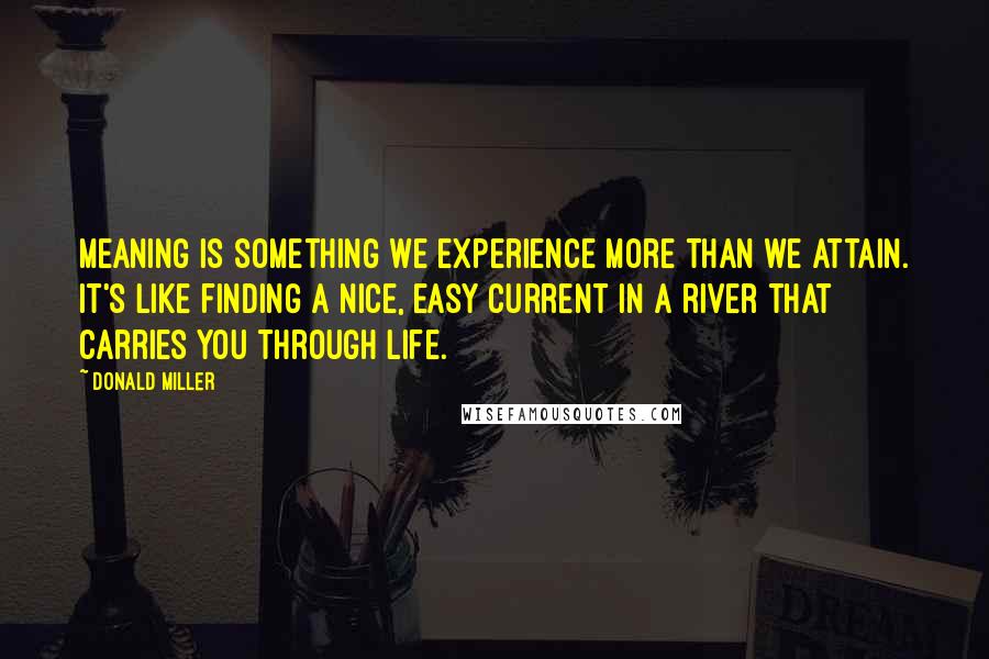 Donald Miller Quotes: Meaning is something we experience more than we attain. It's like finding a nice, easy current in a river that carries you through life.