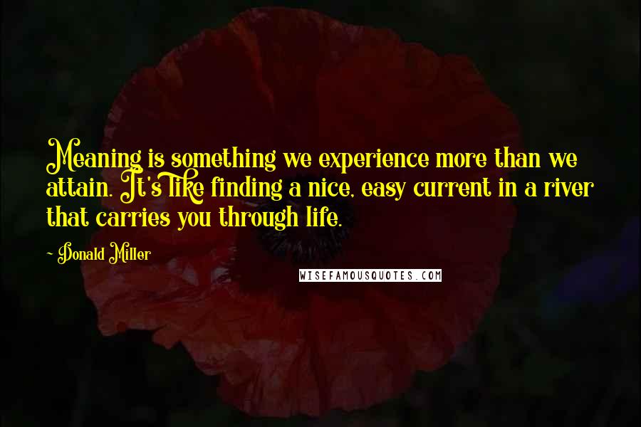 Donald Miller Quotes: Meaning is something we experience more than we attain. It's like finding a nice, easy current in a river that carries you through life.