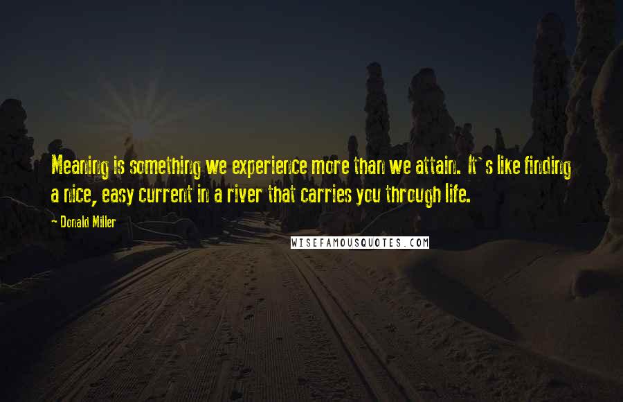 Donald Miller Quotes: Meaning is something we experience more than we attain. It's like finding a nice, easy current in a river that carries you through life.