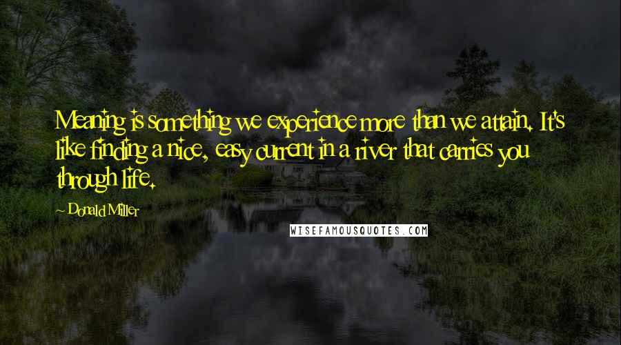 Donald Miller Quotes: Meaning is something we experience more than we attain. It's like finding a nice, easy current in a river that carries you through life.