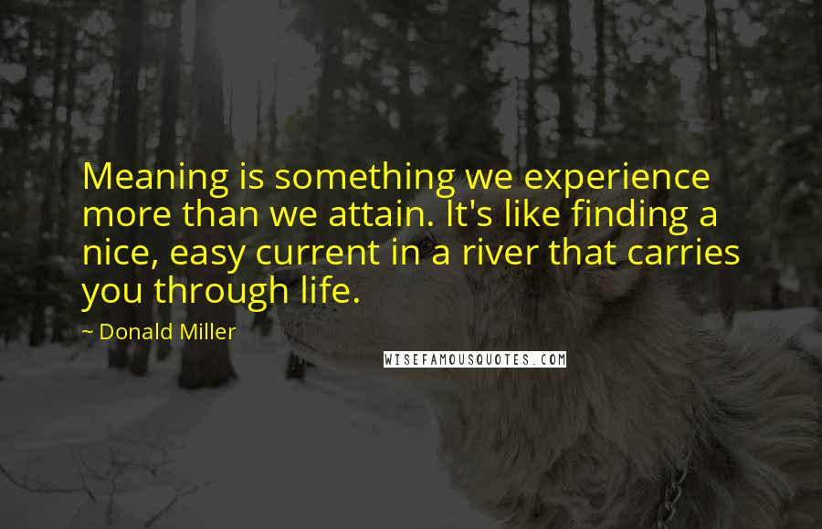 Donald Miller Quotes: Meaning is something we experience more than we attain. It's like finding a nice, easy current in a river that carries you through life.