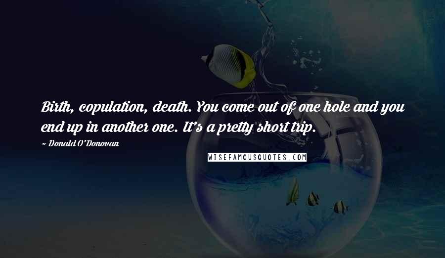 Donald O'Donovan Quotes: Birth, copulation, death. You come out of one hole and you end up in another one. It's a pretty short trip.