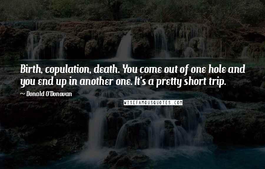 Donald O'Donovan Quotes: Birth, copulation, death. You come out of one hole and you end up in another one. It's a pretty short trip.