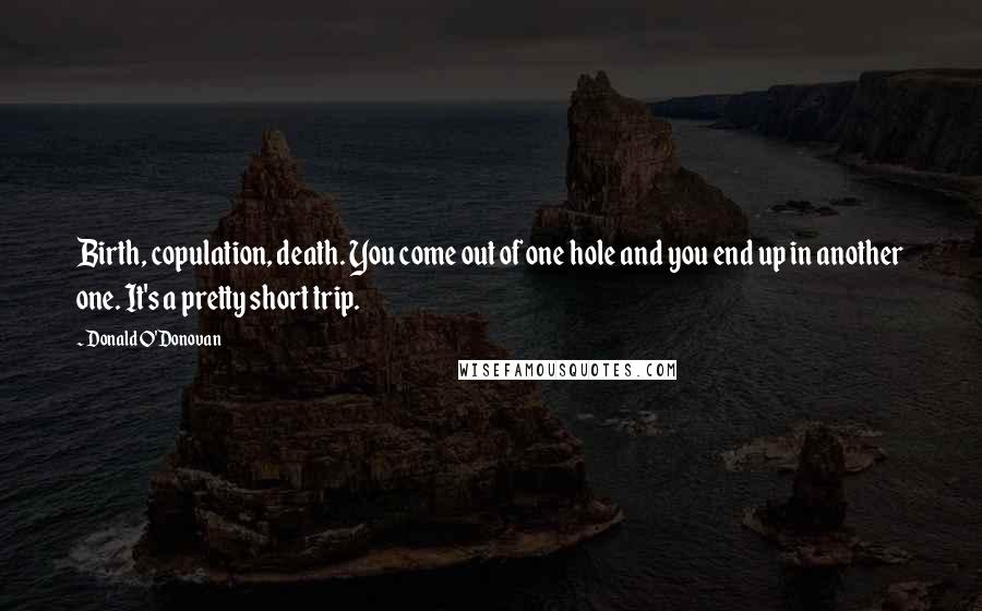 Donald O'Donovan Quotes: Birth, copulation, death. You come out of one hole and you end up in another one. It's a pretty short trip.