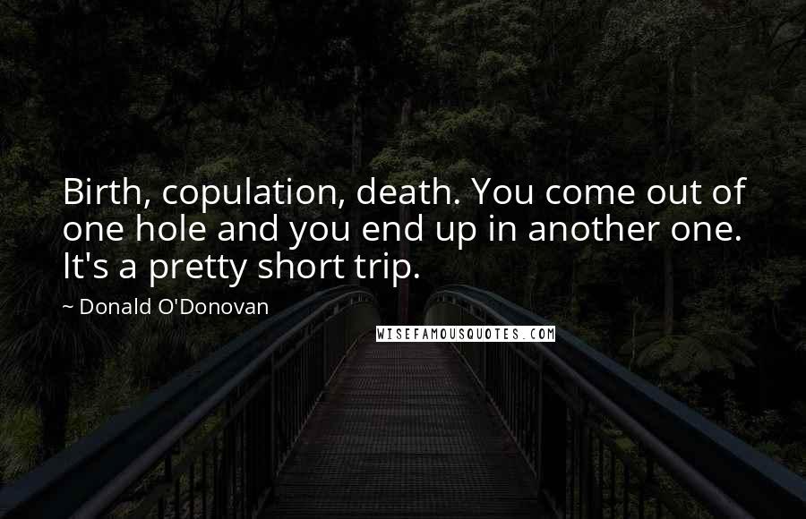 Donald O'Donovan Quotes: Birth, copulation, death. You come out of one hole and you end up in another one. It's a pretty short trip.