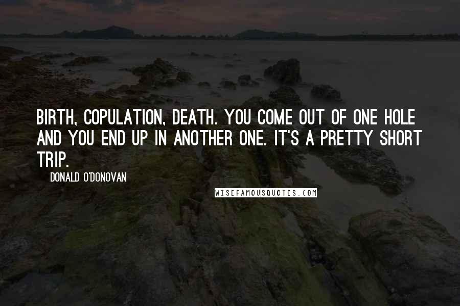 Donald O'Donovan Quotes: Birth, copulation, death. You come out of one hole and you end up in another one. It's a pretty short trip.