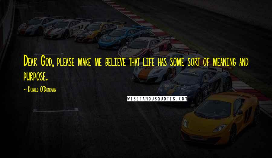 Donald O'Donovan Quotes: Dear God, please make me believe that life has some sort of meaning and purpose.