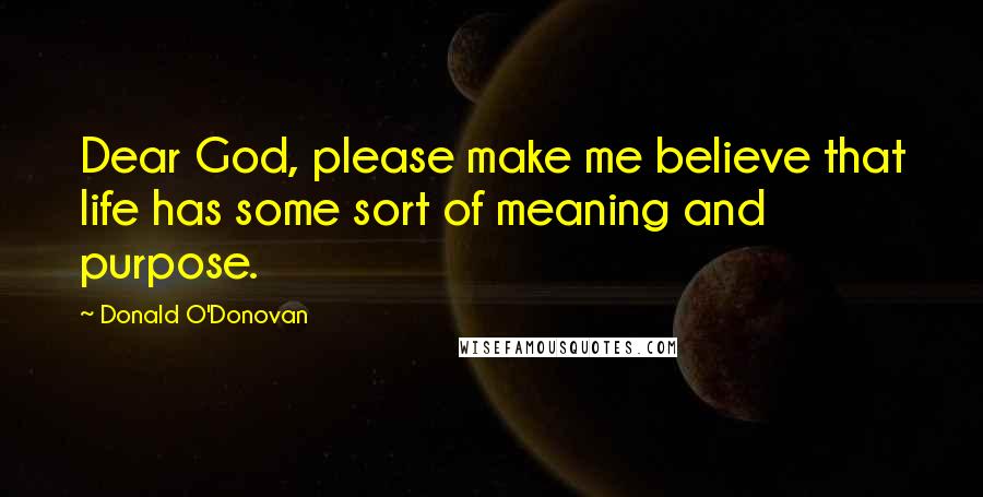 Donald O'Donovan Quotes: Dear God, please make me believe that life has some sort of meaning and purpose.