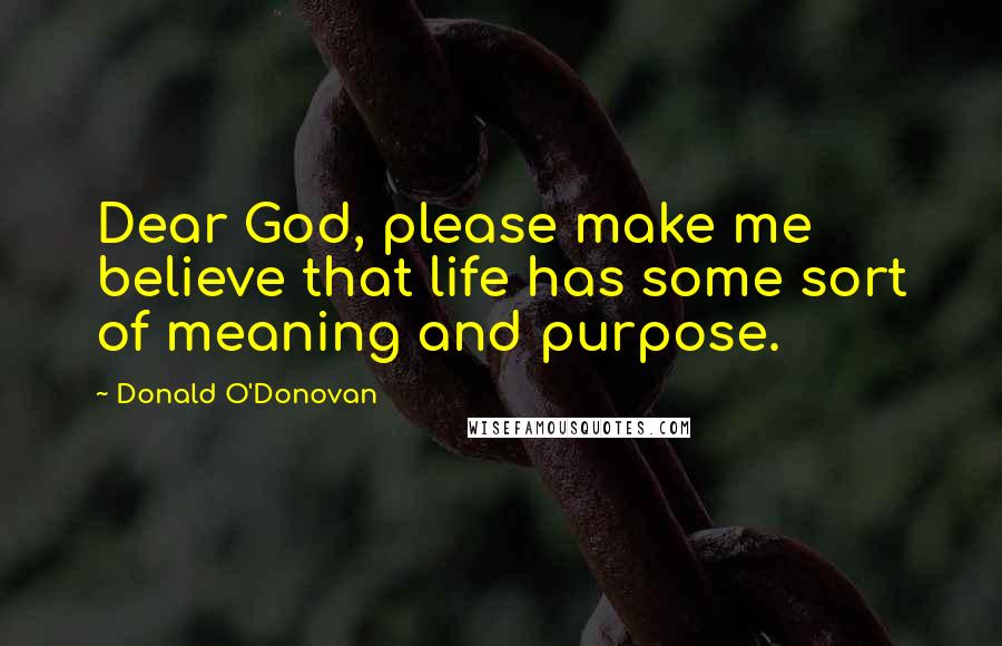 Donald O'Donovan Quotes: Dear God, please make me believe that life has some sort of meaning and purpose.