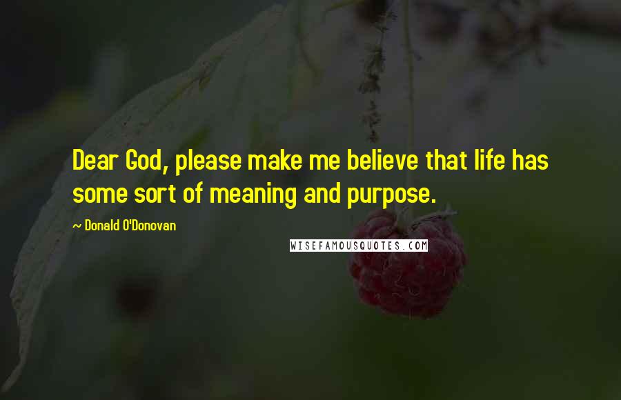 Donald O'Donovan Quotes: Dear God, please make me believe that life has some sort of meaning and purpose.