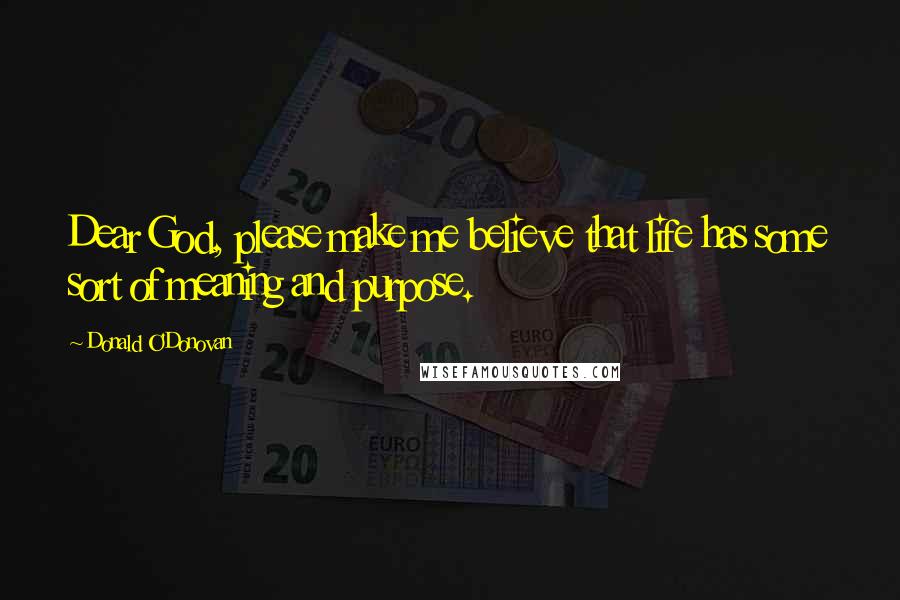 Donald O'Donovan Quotes: Dear God, please make me believe that life has some sort of meaning and purpose.