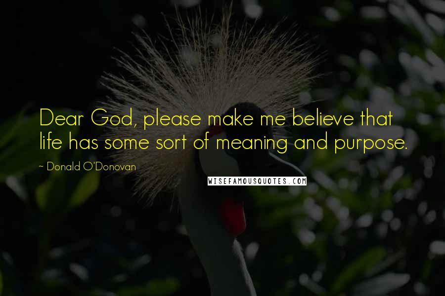 Donald O'Donovan Quotes: Dear God, please make me believe that life has some sort of meaning and purpose.