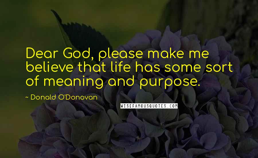 Donald O'Donovan Quotes: Dear God, please make me believe that life has some sort of meaning and purpose.