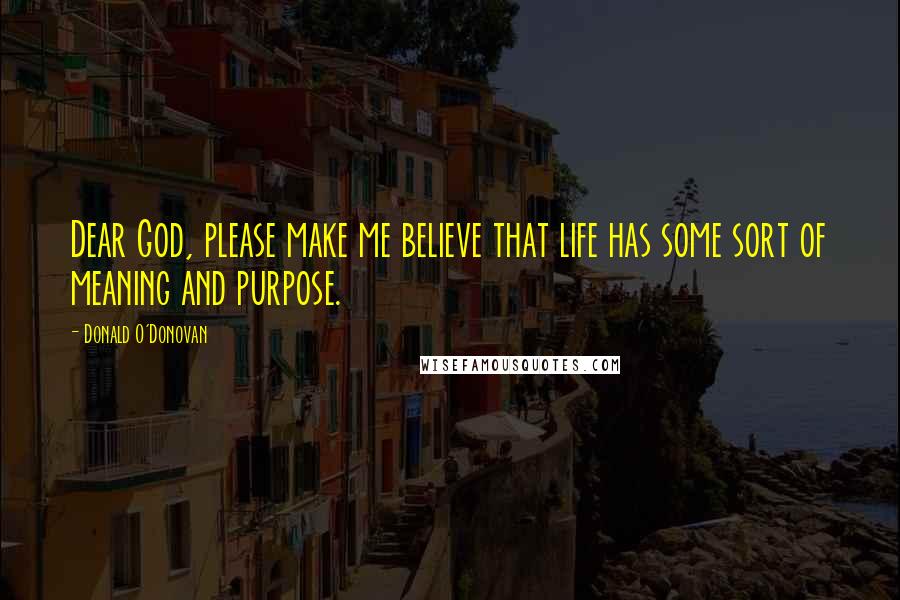 Donald O'Donovan Quotes: Dear God, please make me believe that life has some sort of meaning and purpose.