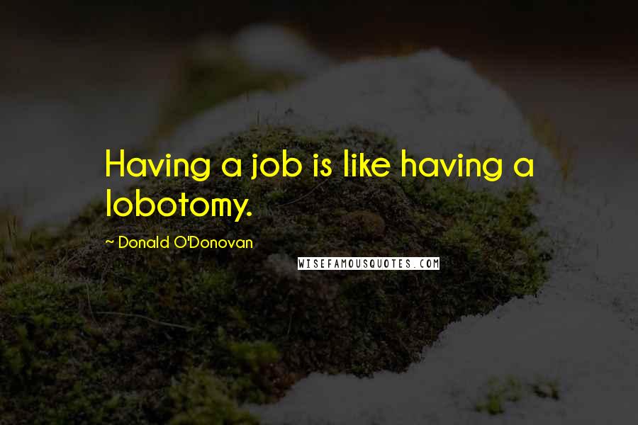 Donald O'Donovan Quotes: Having a job is like having a lobotomy.