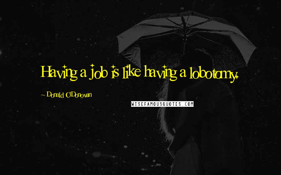 Donald O'Donovan Quotes: Having a job is like having a lobotomy.