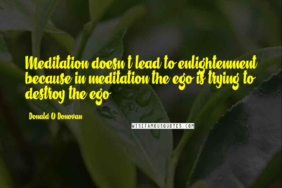 Donald O'Donovan Quotes: Meditation doesn't lead to enlightenment because in meditation the ego is trying to destroy the ego.