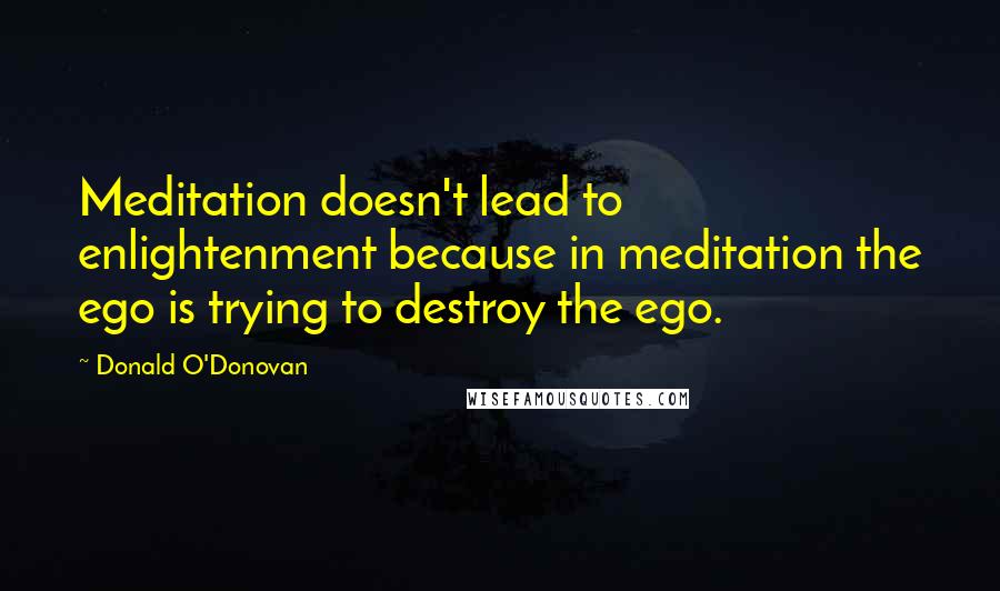 Donald O'Donovan Quotes: Meditation doesn't lead to enlightenment because in meditation the ego is trying to destroy the ego.