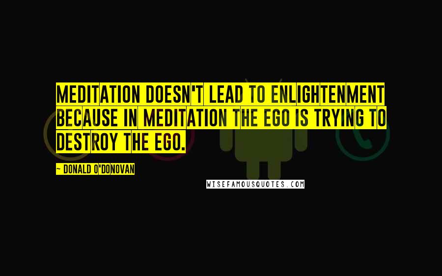Donald O'Donovan Quotes: Meditation doesn't lead to enlightenment because in meditation the ego is trying to destroy the ego.