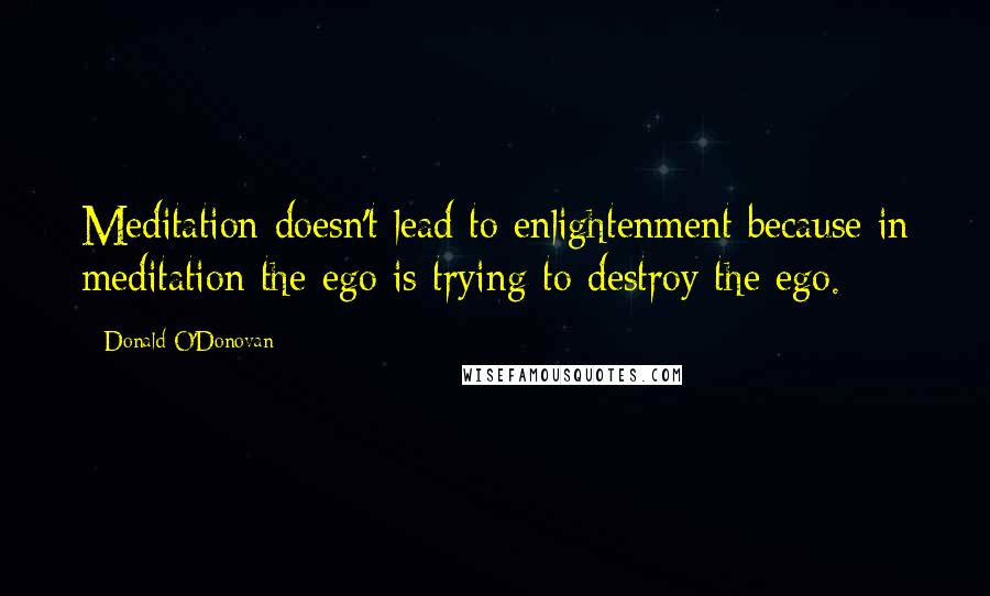 Donald O'Donovan Quotes: Meditation doesn't lead to enlightenment because in meditation the ego is trying to destroy the ego.
