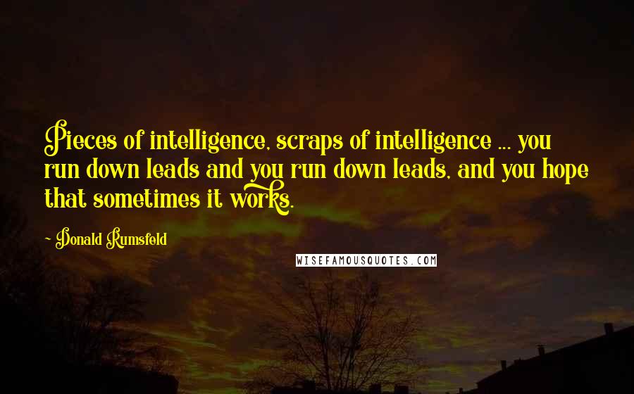 Donald Rumsfeld Quotes: Pieces of intelligence, scraps of intelligence ... you run down leads and you run down leads, and you hope that sometimes it works.